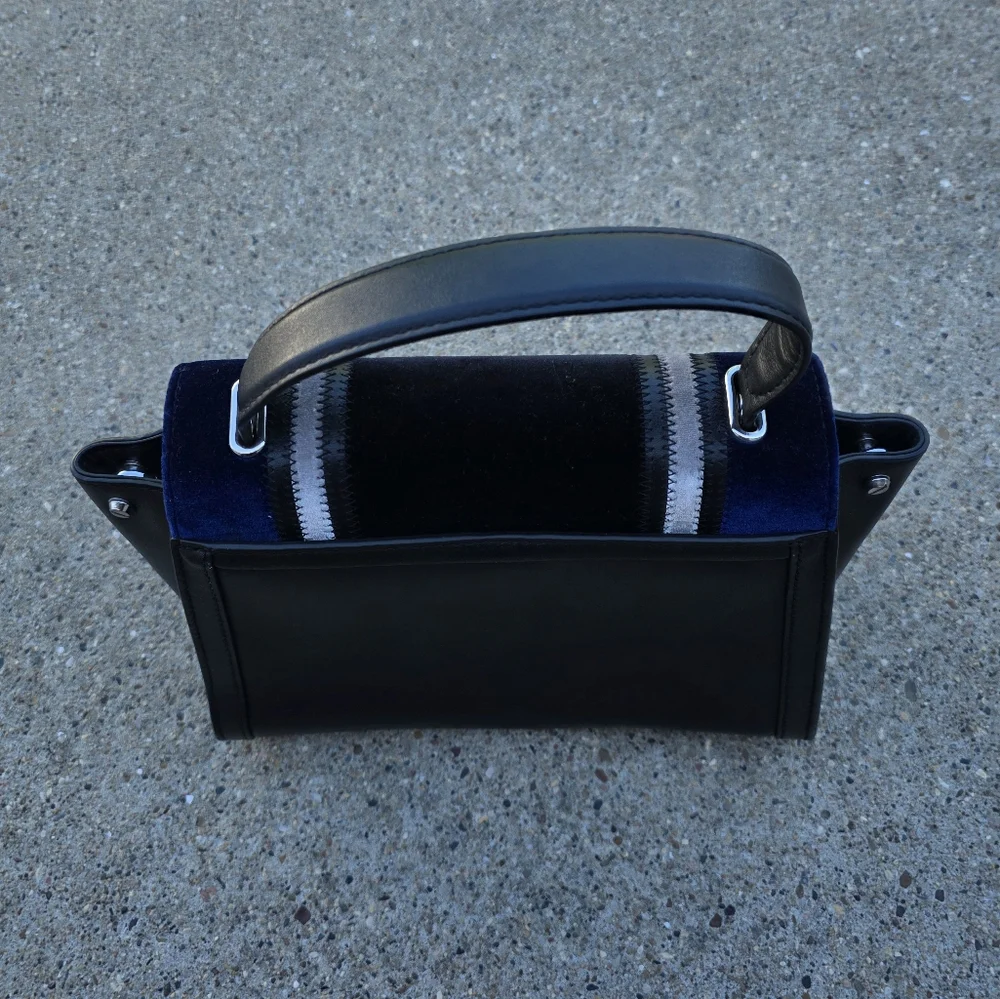 Michael Kors Stylish Black and Blue Velvet Original Leather Handbag Medium